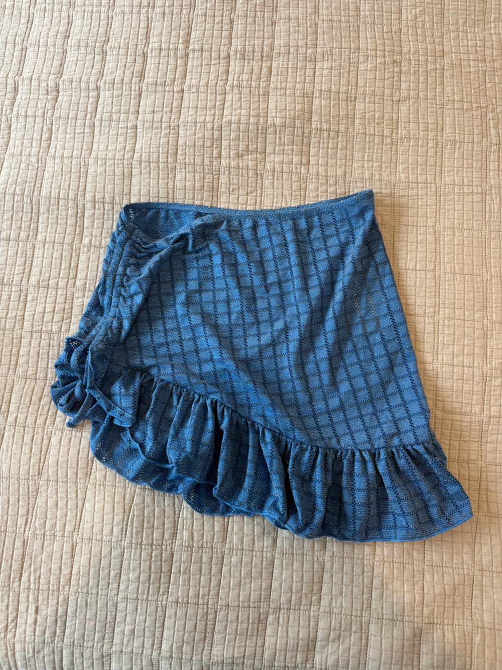 BERLOOK Blue Ruched Ruffle Knit Mini Skirt - Picture 3 of 3